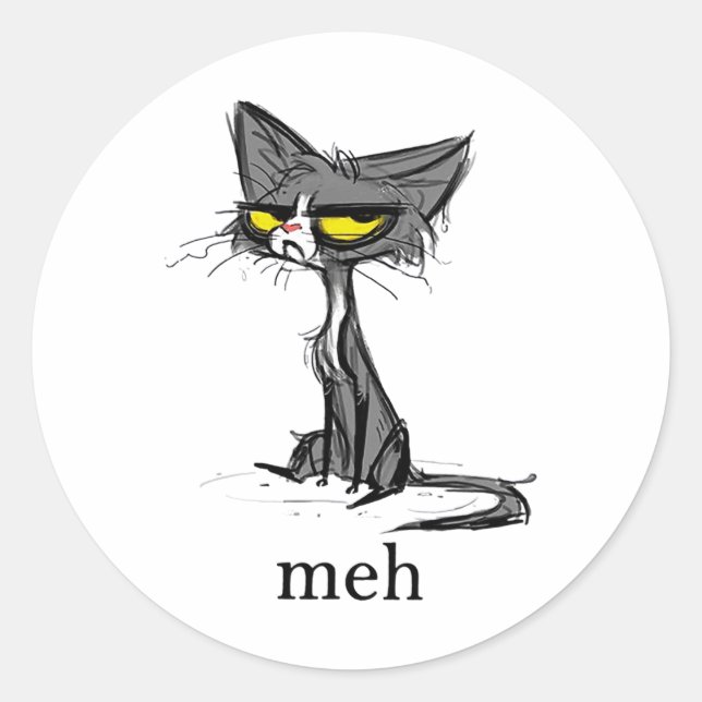 Funny Meh Cat Gift For Cat Lovers  Classic Round Sticker (Front)