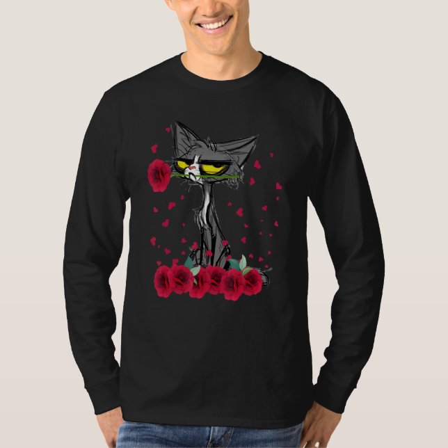Funny Meh Cat Shirt Happy Valentines Day Flowers W (Front)