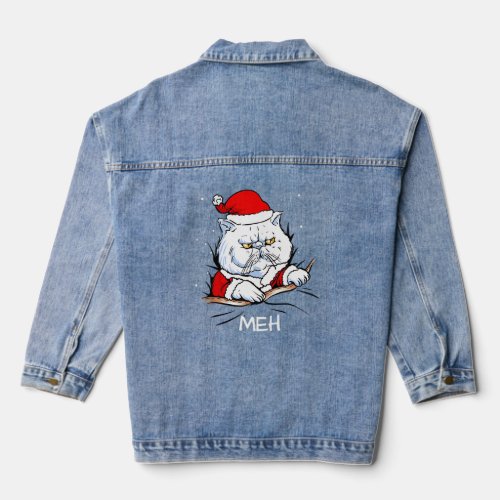 Funny Meh Cat With Santa Hat Cat Lovers Cat Santa  Denim Jacket