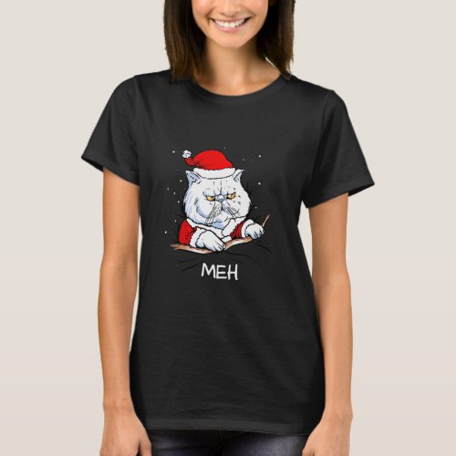 Funny Meh Cat With Santa Hat Cat Lovers Cat Santa  T_Shirt