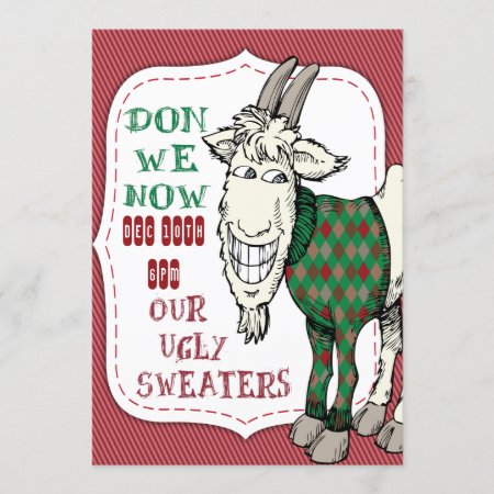 Funny Meh Goat In His Ugly Sweater Christmas Party Invitation