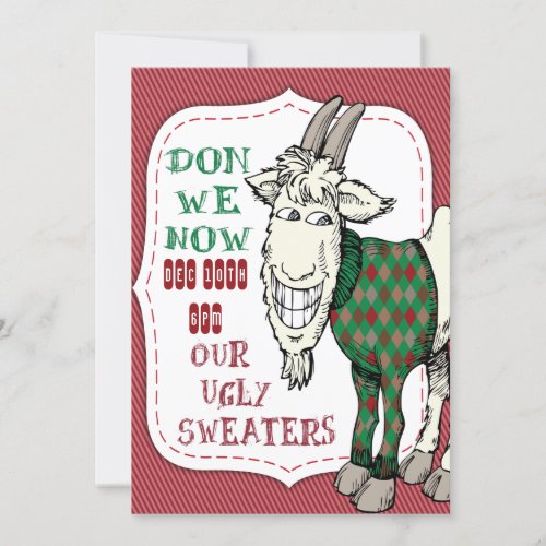 FUNNY MEH Goat in his UGLY Sweater Christmas Party Invitation