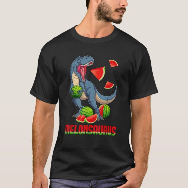 Funny Melonsaurus Watermelon Dinosaur Summer Tropi T-Shirt (Front)