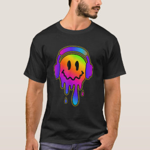 Funny Melting Smiling Face Headphones Summer Vacat T-Shirt