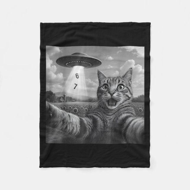 Funny Meme Cat Selfie Six Seven Retro Cat 67 Anima Fleece Blanket (Front)
