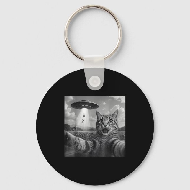 Funny Meme Cat Selfie Six Seven Retro Cat 67 Anima Keychain (Front)
