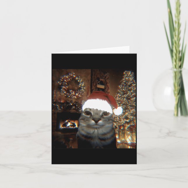 Funny Meme Cat Taking A Selfie Christmas Xmas Ligh Card (Front)
