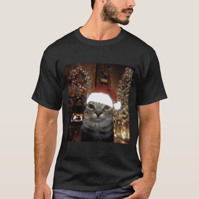 Funny Meme Cat Taking A Selfie Christmas Xmas Ligh T-Shirt (Front)