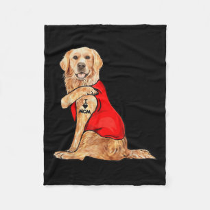 Funny Meme Cute Dog I Love Mom Tattoo Gift Mother Fleece Blanket