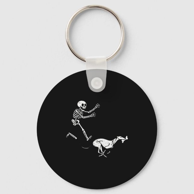 Funny Meme Ghound Running Skeleton Halloween  Keychain (Front)