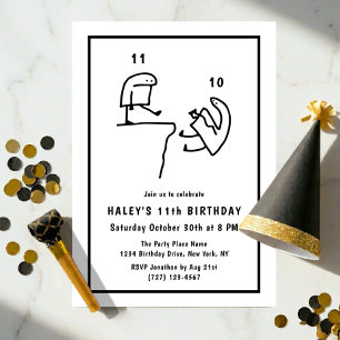 Funny Meme Humor Simple Black White 11th Birthday Invitation
