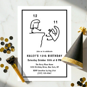 Funny Meme Humor Simple Black White 12th Birthday Invitation