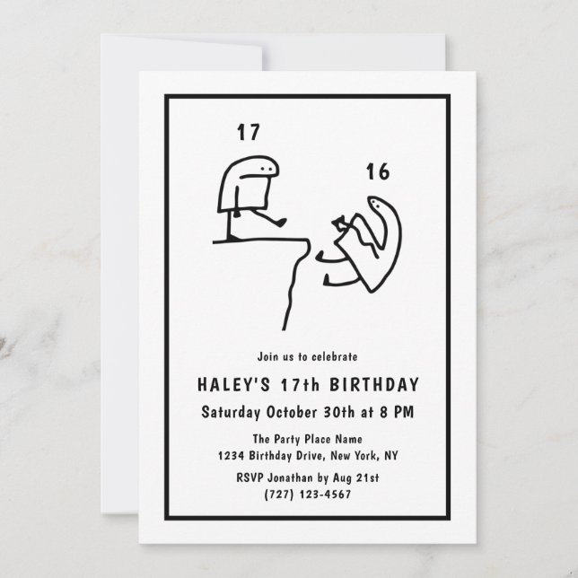 Funny Meme Humor Simple Black White 17th Birthday Invitation (Front)