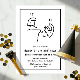 Funny Meme Humor Simple Black White 17th Birthday Invitation