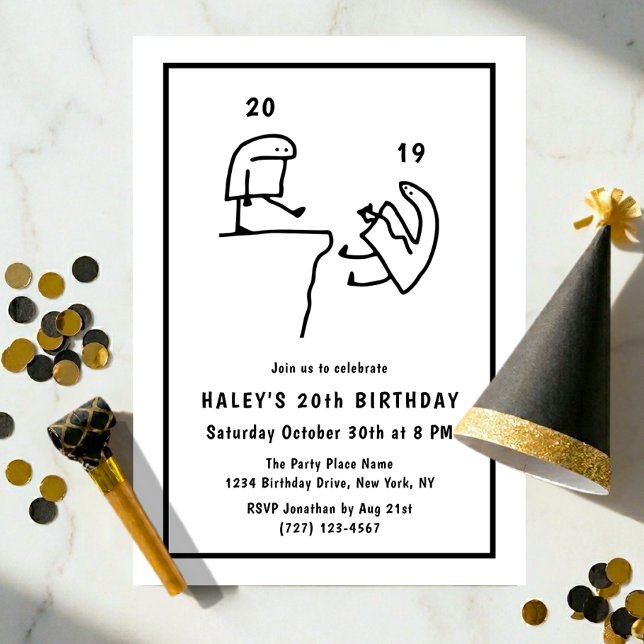 Funny Meme Humor Simple Black White 20th Birthday Invitation (Creator Uploaded)