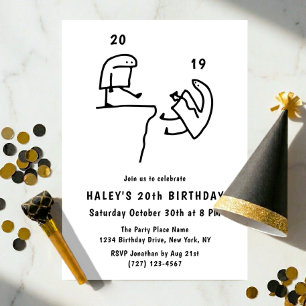 Funny Meme Humor Simple Black White 20th Birthday Invitation