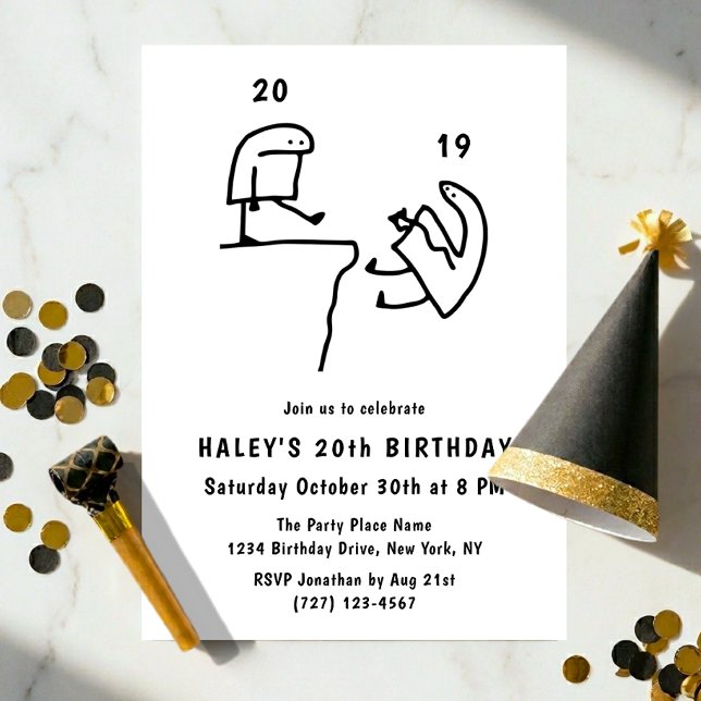 Funny Meme Humor Simple Black White 20th Birthday  Invitation (Creator Uploaded)