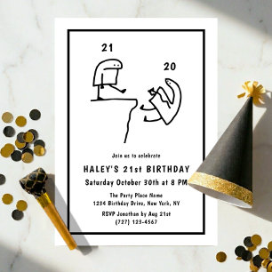 Funny Meme Humor Simple Black White 21st Birthday Invitation