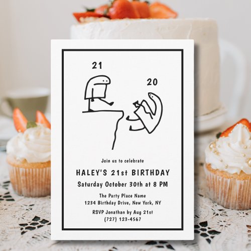 Funny Meme Humor Simple Black White 21st Birthday  Invitation