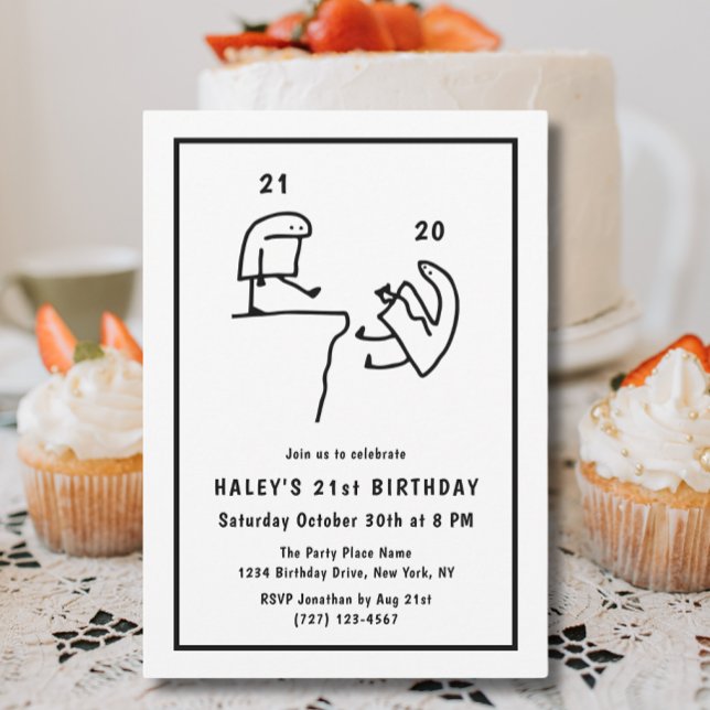 Funny Meme Humor Simple Black White 21st Birthday  Invitation (Creator Uploaded)