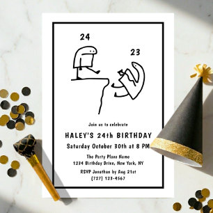 Funny Meme Humor Simple Black White 24th Birthday Invitation