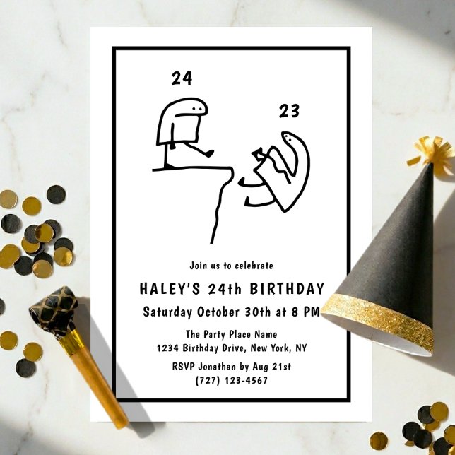 Funny Meme Humor Simple Black White 24th Birthday  Invitation (Creator Uploaded)