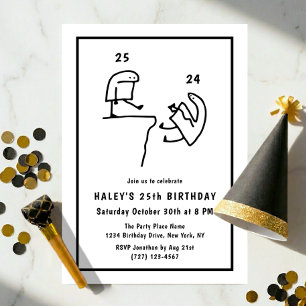 Funny Meme Humor Simple Black White 25th Birthday Invitation