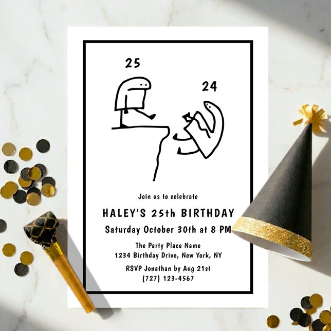 Funny Meme Humor Simple Black White 25th Birthday  Invitation (Creator Uploaded)