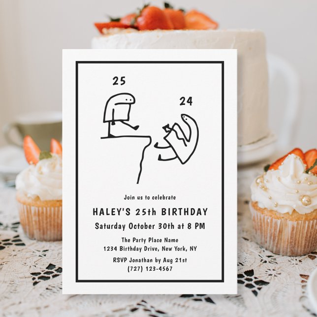 Funny Meme Humor Simple Black White 25th Birthday  Invitation (Creator Uploaded)