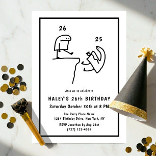 Funny Meme Humor Simple Black White 26th Birthday Invitation