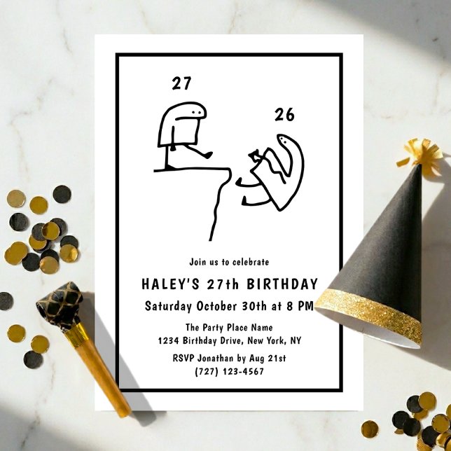 Funny Meme Humor Simple Black White 27th Birthday  Invitation (Creator Uploaded)