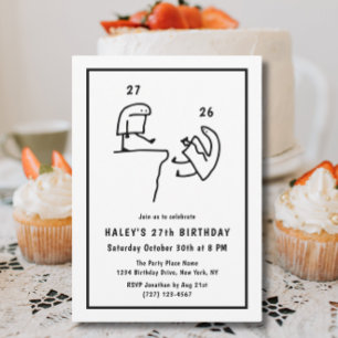 Funny Meme Humor Simple Black White 27th Birthday Invitation