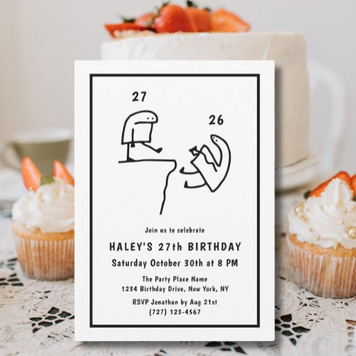 Funny Meme Humor Simple Black White 27th Birthday  Invitation