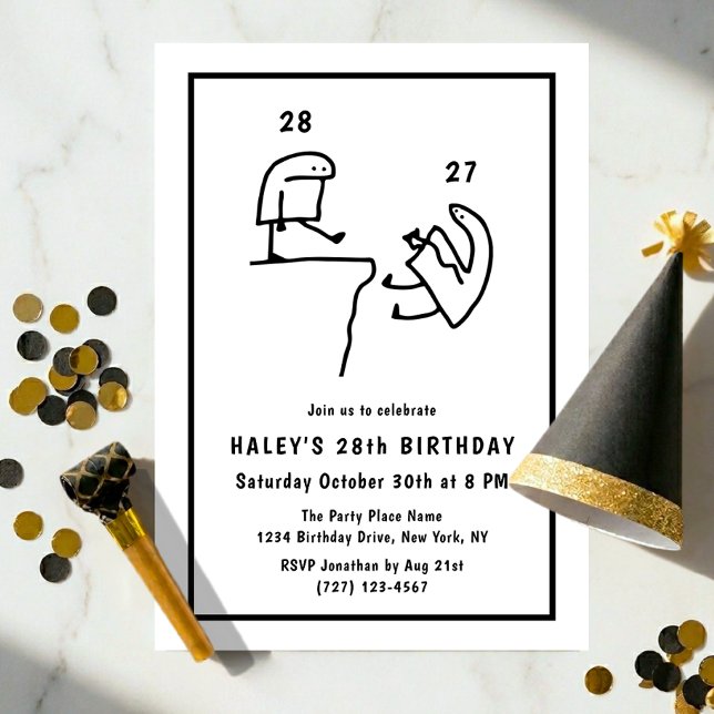 Funny Meme Humor Simple Black White 28th Birthday  Invitation (Creator Uploaded)
