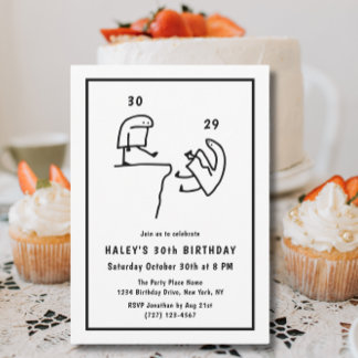 Funny Meme Humor Simple Black White 30th Birthday Invitation
