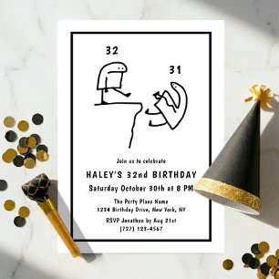 Funny Meme Humor Simple Black White 32nd Birthday Invitation