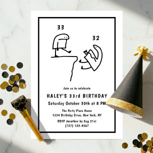 Funny Meme Humor Simple Black White 33rd Birthday Invitation