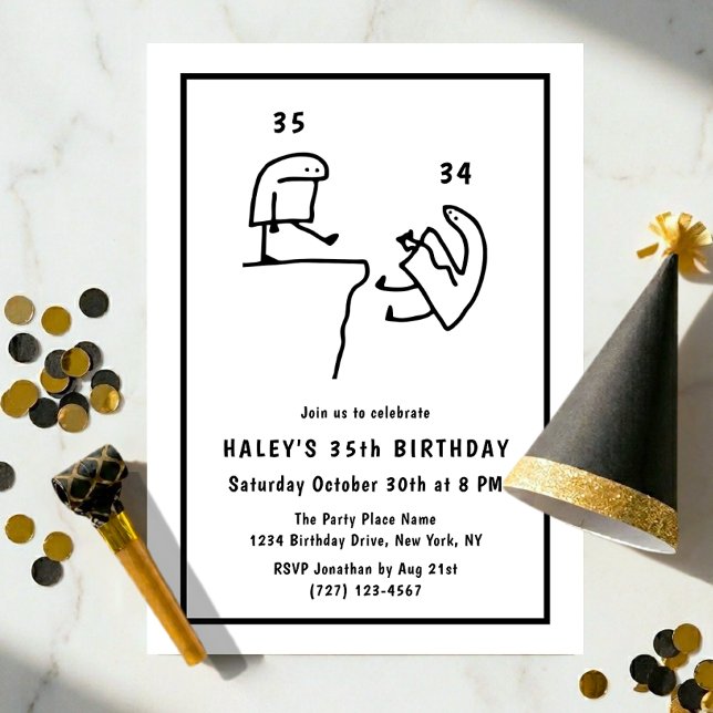 Funny Meme Humor Simple Black White 35th Birthday  Invitation (Creator Uploaded)
