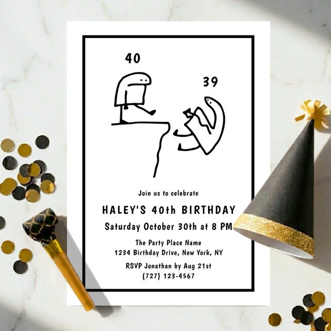 Funny Meme Humor Simple Black White 40th Birthday  Invitation (Creator Uploaded)
