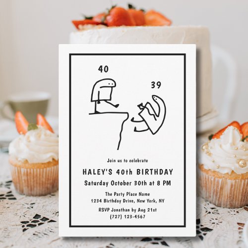 Funny Meme Humor Simple Black White 40th Birthday  Invitation