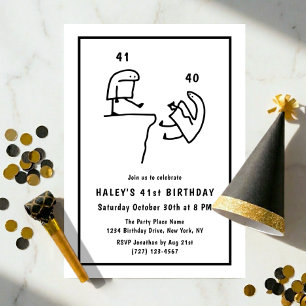 Funny Meme Humor Simple Black White 41st Birthday Invitation