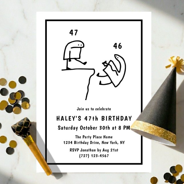 Funny Meme Humor Simple Black White 47th Birthday  Invitation (Creator Uploaded)