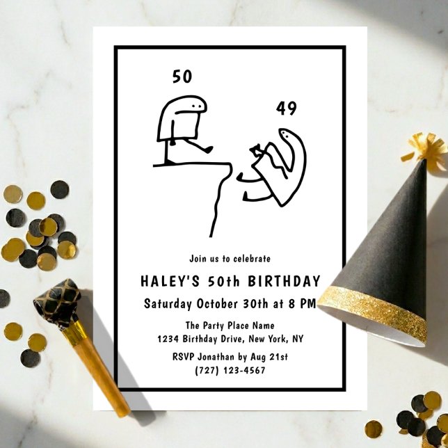 Funny Meme Humor Simple Black White 50th Birthday  Invitation (Creator Uploaded)