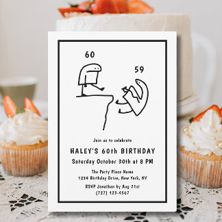 Funny Meme Humor Simple Black White 60th Birthday Invitation