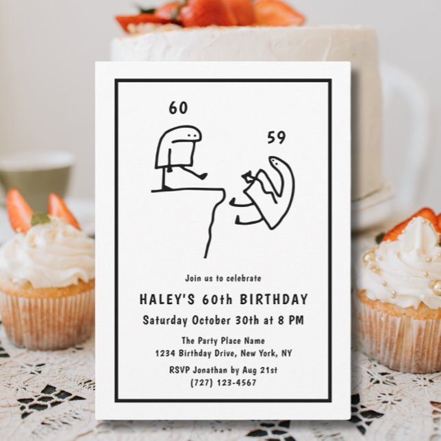 Funny Meme Humor Simple Black White 60th Birthday  Invitation (Creator Uploaded)