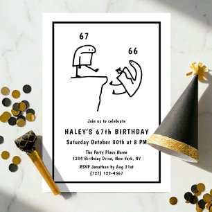Funny Meme Humor Simple Black White 67th Birthday Invitation