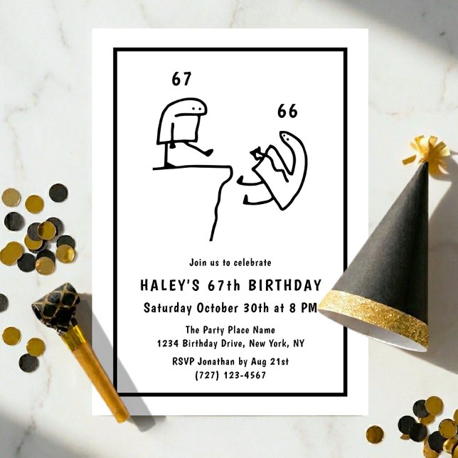 Funny Meme Humor Simple Black White 67th Birthday  Invitation (Creator Uploaded)