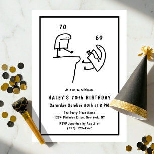 Funny Meme Humor Simple Black White 70th Birthday  Invitation
