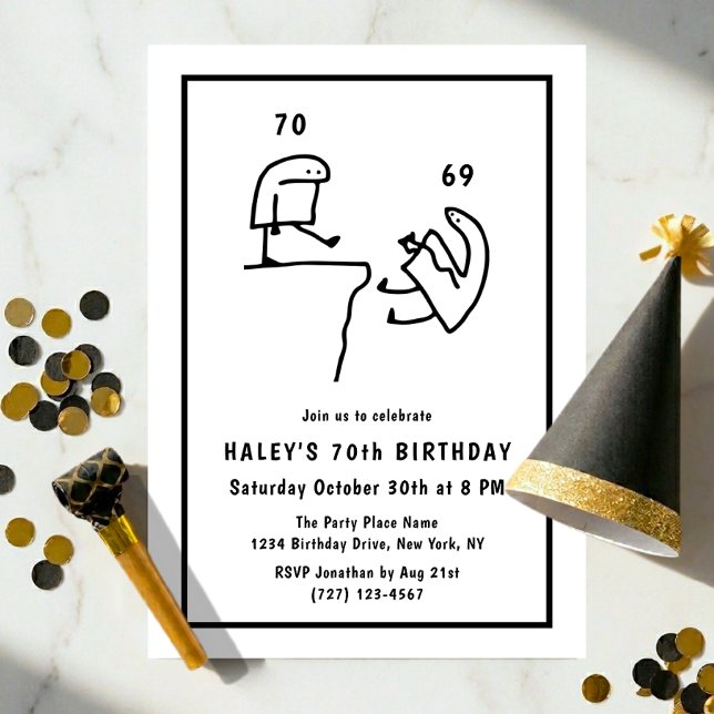 Funny Meme Humor Simple Black White 70th Birthday  Invitation (Creator Uploaded)
