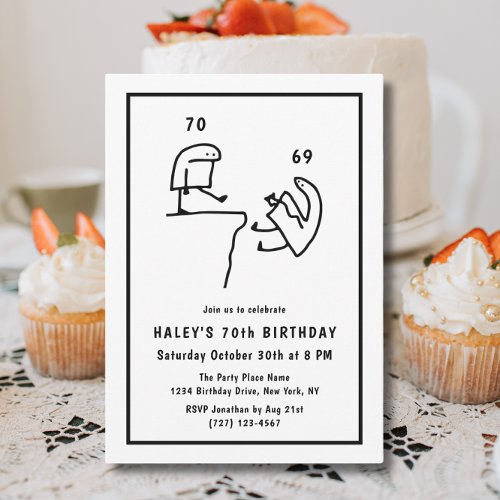 Funny Meme Humor Simple Black White 70th Birthday  Invitation